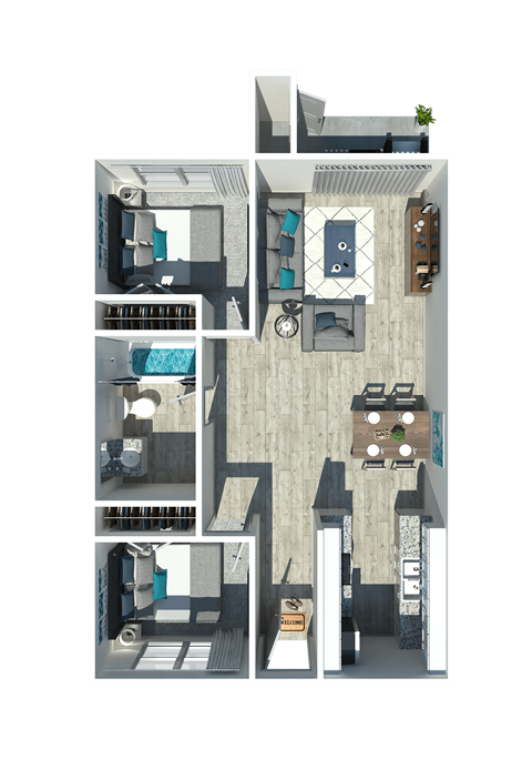 Floor plan for 2 beds, 1 bath, 825 sqft
